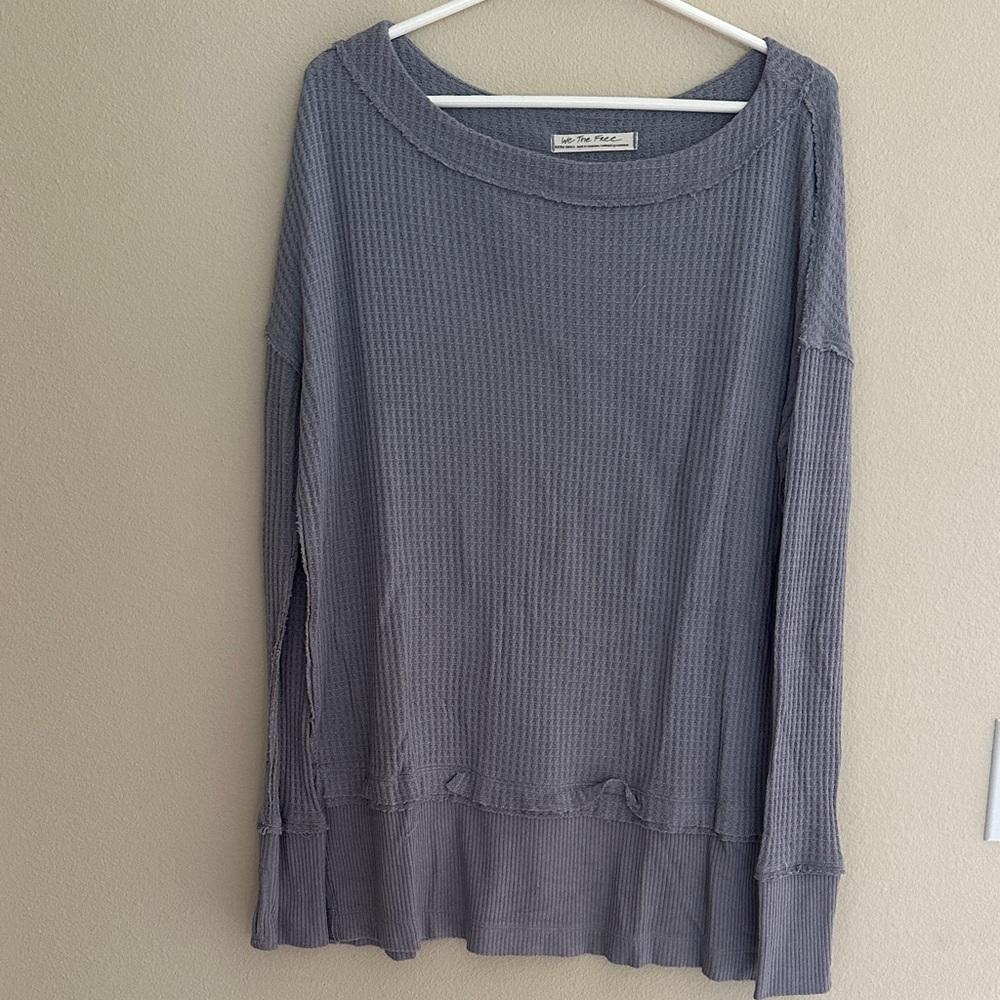 We The Free Charcoal Blue Gray Waffle Knit Sweatshirt XS EUC